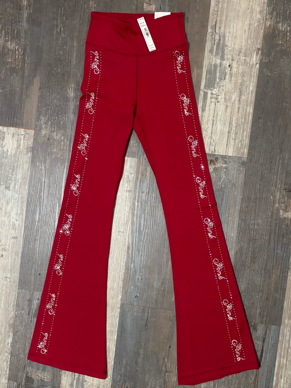 PINK XS Red Flared Leggings with Side rhinestones